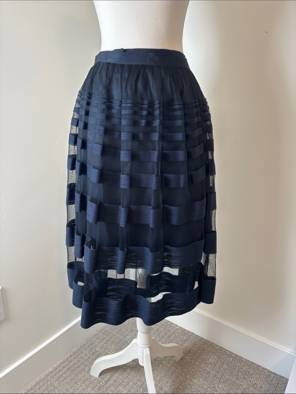 Worth Navy Textured Midi Skirt
